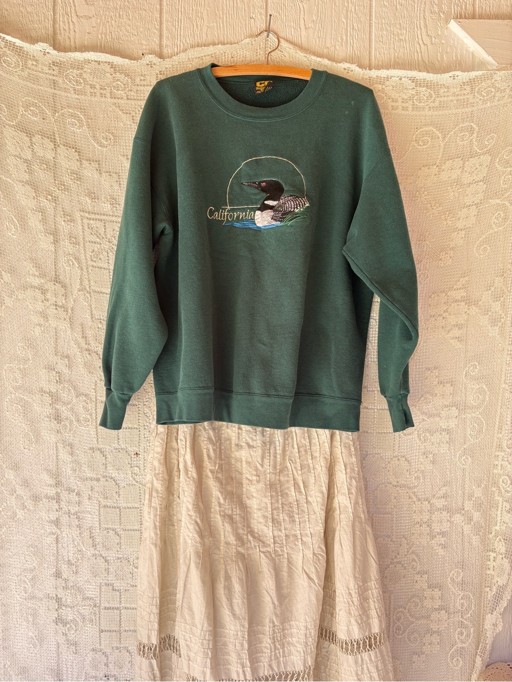 Vintage California Loon Graphic Crewneck Sweatshirt - Forest Green